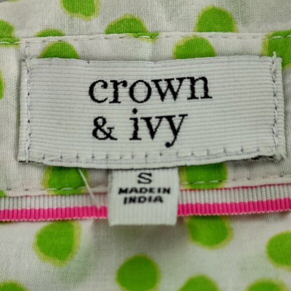 Crown & Ivy 100% Cotton, Green & White Polka Dot Print Button Down Shirt Small - Picture 12 of 13